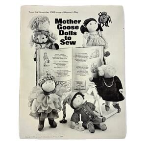 Woman's Day Mother Goose Dolls Sewing Pattern 6 Plush Cloth Doll VTG 1968